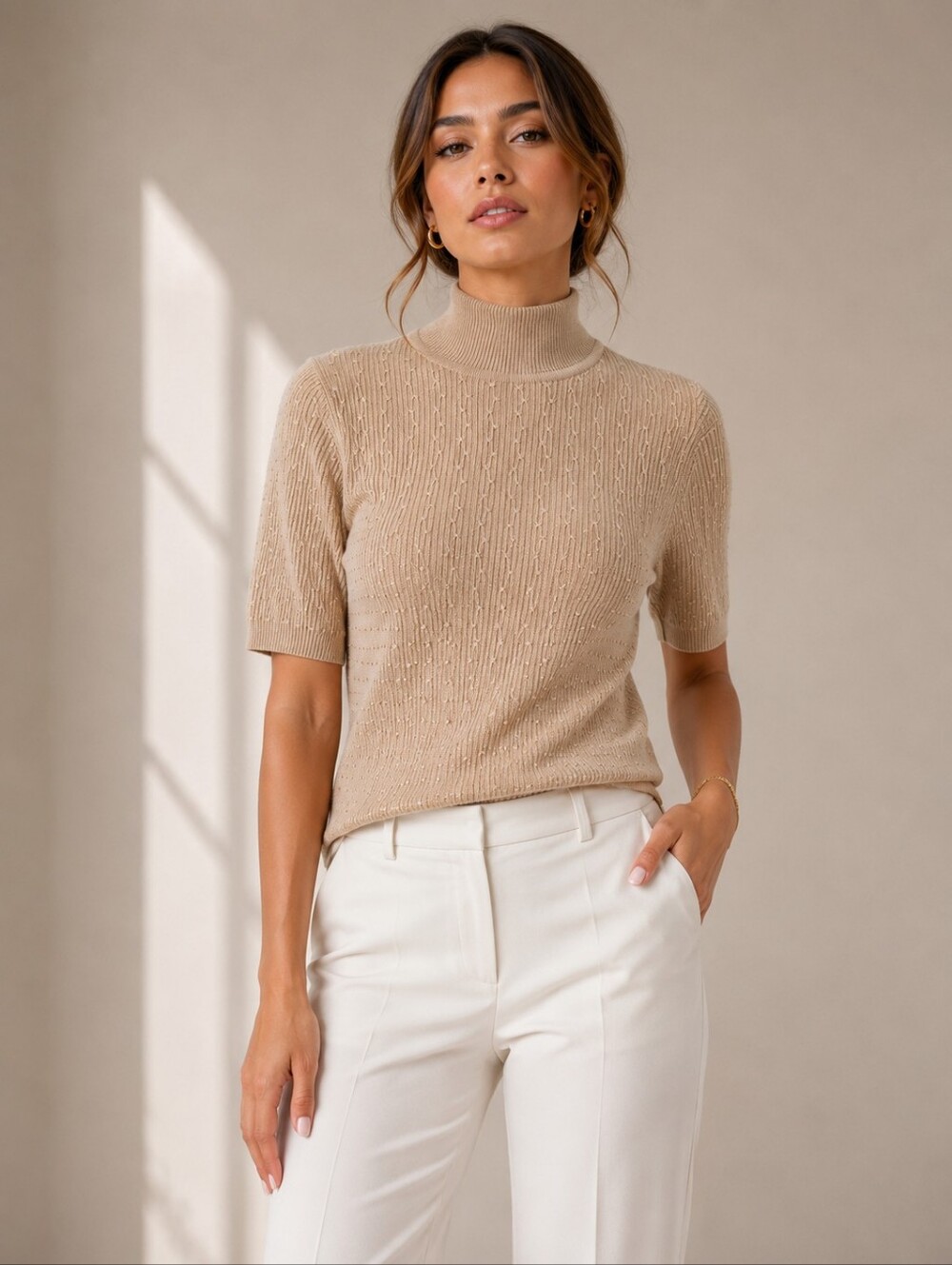 Harlan Beige Nude Silk Top